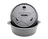 SANTOS Dutch Oven mit Deckel - Schmortopf für Außenküche - 5,7 L/6 Qt Feuertopf - Gusseisen - ideal für Lagerfeuer, Feuerstelle, Kohle- oder Gas-G