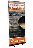 Roll Up Blackline | Rollup Display ohne Banner, ohne Druck | einseitiges Alu Roll-Up, Silber eloxiert | inkl. Tragetasche | Rollup Banner Bannerdisplay Werbebanner Aufsteller für Werbung (85cm Breite)