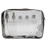 AN-WATTY Reiseflaschen zum Befüllen Cremedosen zum Befüllen Shampoo Flaschen zum Befüllen 100ml Flaschen Handgepäck, enthält 11 Travel Essentials und 1 Zip Beutel Flugzeug