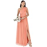 Anaya with Love Damen Womens Ladies Maxi One Cold Shoulder Dress with Slit Split Sleeveless Prom Wedding Guest Bridesmaid Ball Evening Gown Kleid, Coral Pink,