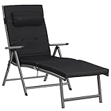 SONGMICS Liegestuhl, Sonnenliege mit 6 cm Dicker Matratze, aus Aluminium, rutschfest, atmungsaktiv, neigbar, maximale Belastung 150 kg, schwarz, GCB24B
