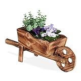 Relaxdays Pflanzschubkarre, gebranntes Holz, Gartendeko, Vintage Design, zum Bepflanzen, HxBxT: 19 x 47 x 15 cm, N
