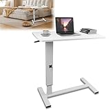 WUDLEP Computertisch Höhenverstellbar mit Rollen, Mobiler Betttisch mit Luftdruckstange Pflegetisch Krankentisch, 70-95cm Gestell aus Metall, Sofatisch für Wohnzimmer S