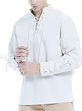 DIPIUS Herren Langarm-Henley-Hemd Langärmelig Bequemes Krawatten-Piratenhemd Klassisch Letztes Jahrhundert Alter Stil Herrenhemd White XXL