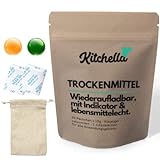 Kitchella Trockenmittel - Wiederverwendbares Kieselgel (20x10g) - Mit 2 Jutebeuteln - Mit Indikator für Füllstand - Für alle Anwendungsgeb