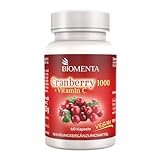 BIOMENTA Cranberry 1000 – 60 Cranberry Kapseln hochdosiert - 1000 mg Cranberry Extrakt + 500 mg Vitamin C/Tagesverzehr - veg