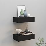 XLUMIO Home Furniture Garden Wand-Schubladen-Regale, MDF, 40 x 23,5 x 10 cm, Schwarz, 2 Stück