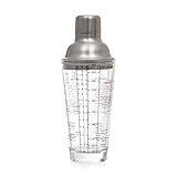 HOMLA Moi Cocktail Shaker - Shaker mit Silbernem Deckel - Elegantes Küchenaccessoire - für die Zubereitung von Getränken Drinks - Transparente Glasflasche - Messbecher auf Shaker - 0,4
