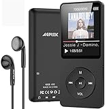AGPTEK MP3 Player 16GB Bluetooth 5.0 mit Kopfhörer, 1.8 Zoll 70 Stunden Wiedergabezeit Digital Kinder MP3 Player FM Radio, bis 128G SD Karte, Schw