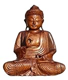 Wogeka - Super schöner 25 cm Buddha Meditation - Handarbeit aus Holz geschnitzt als besondere Geschenk-Idee für Asia Fans zu Geburtstag, Weihnachten zur Deko Budda Feng Shui BM25