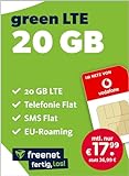 freenet green LTE 20 GB – Handyvertrag im Vodafone Netz mit Internet Flat, Flat Telefonie und SMS, VoLTE, WiFi-Calling und EU-Roaming – In alle deutschen Netze – 24 Monate Vertrag