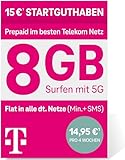 Telekom MagentaMobil Prepaid L SIM-Karte ohne Vertragsbindung, 5G inkl. I 8 GB & Allnet Flat (Min, SMS) in alle dt. Netze + EU-Roaming I Surfen mit 5G/ LTE Max & Hotspot Flat I 15 EUR Startguthab