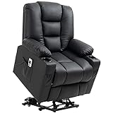 HOMCOM Sessel mit Aufstehhilfe, Massagesessel, Relaxsessel mit USB-Anschluss, Fernsehsessel mit Liegefunktion, Rollen, Fernbedienung, Fußstütze, PVC, bis 150 kg, Schw