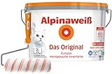 Alpinaweiß Das Original – optimal deckende und ergiebige weiße Wandfarbe – mit Spritz-Schutz-Formel – inkl. Spezial-Roller - 2 L