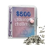 Geldspar-Binder für Budgeting und Geldsparen, Mini-Sparbüchse mit Knopfverschluss, einfache und lustige Möglichkeit, 500 $ zu sparen, Budgetplaner für die Verwaltung von Barg