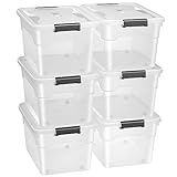 Juskys Aufbewahrungsbox mit Deckel - 6er Set Kunststoff Boxen 60l - Box groß, stapelbar, transparent - Aufbewahrung Ordnungssystem Aufbewahrungsbox