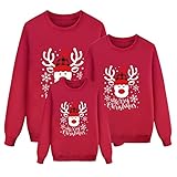 MJGkhiy Weihnachtssweatshirts Familie Angebote Elfe Weihnachtspullover Rentier Ohne Kapuze Pullover Christmas Sweatshirt Paar Lustige Hässliche Weihnachtsshirts Santa T-Shirts Pullover, rot, L