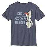 Disney Jungen T-Shirt Frozen 2 Olaf Never Sleeps Heather Crew, Marineblau meliert, L