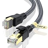 CABNEER Cat 8 Ethernet Kabel 5M, 40Gbps Netzwerkkabel Hochgeschwindigkeits 2000MHz S/FTP Ethernet Kabel, POE Gigabit RJ45 Nylon Geflochtener LAN Kabel, Patchkabel für PS5/4 Switch Router Modem TV