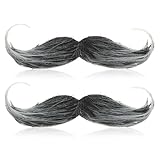 2 Pcs Schnurrbart zum Ankleben Schwarz Schnauzer zum Ankleben Kleben Schnurrbart Selbstklebend Bärte zum Ankleben Falscher Bart Fake Moustache Oberlippenbart für 80er Cosplay Kostüm Fasching Hallow