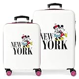 Disney Mickey & Minnie Reise nach New York Kofferset Weiß 55/65 cm Starres ABS Seitliches Zahlenschloss 56L 6 kg 4 Doppelrollen Handgepäck