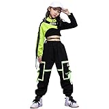 LOLANTA Hip Hop Kleidung Mädchen, Teenager Jazz Tanz Outfit,Bauchfreies Oberteil Cargohose Kleidungsset(Schwarz,11-12 Jahre,Tag 160)