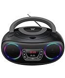 Denver TCL212BT Radio mit Bluetooth, Bluetooth Radio mit Lichteffekte, Tragbarer CD player, AUX, USB, Grau, Schw