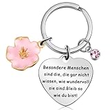 Otuuz Geschenke für Frauen Freundin Inspirierender Schlüsselanhänger Besondere Menschen Schlüsselanhänger mit Einem Rosa Diamantanhänger und Blume für Schwester Kollegin Ehefrau M