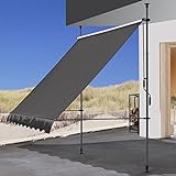 QUICK STAR Klemmmarkise 300 x130cm Grau Balkonmarkise Sonnenschutz Terrassenüberdachung Höhenverstellbar von 200-290cm Markise Balkon ohne B
