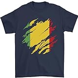 Herren-T-Shirt mit zerrissener Mali-Flagge, 100 % Baumwolle, marineblau, L