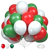 Luftballons Weihnachten, 75 Stück Rot Grün und weiß Latex Helium Ballons, 12 Zoll Weihnachts Party Luftballons mit Band für Weihnachtsdeko Hochzeit Geburtstag Babyparty Merry Christmas Party Dek