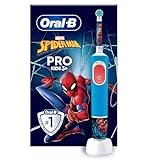 Oral-B Pro Kids Elektrische Zahnbürste, Weihnachtsgeschenke für Kinder, 1 Zahnbürstenkopf, 4 Spiderman-Aufkleber, 2 Modi mit kinderfreundlichem Empfindlichkeitsmodus, für Kinder ab 3 Jahren, 2-polig