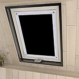 Eurohome 100% Verdunkelung Dachfenster Rollo ohne Bohren Sonnenschutz Verdunkelungsrollo mit Saugnäpfen für Fenster Schwarz 96x115