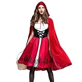 Halloween Rotkäppchen Kostüm Damen: Hexe Prinzessin Kleid und Umhang mit Kapuze für Erwachsene - Sexy Hexenkostüm Outfit für Karneval Fasching Cosplay Carnival Motto Party (XL)