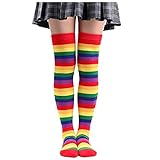 Dinnesis Business Socken Frauen Aktien Hoch- verlängert Knielang schönes Bein farbenfrohe gestreifte Socken Katze Socken (Red, One Size)