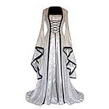 Alternative Kleidung Gothic Trompetenärmel, langes Prinzessinnenkleid Mittelalterhemd Herren Schwarz (White, XXXL)