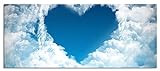 Glasbild Panorama | Wandbild aus Echtglas | Romantisches Herz in den Wolken | 120x50 cm | inkl. Aufhängung und Ab