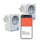 Smart WLAN Steckdose mit Strommessung Funktioniert mit Alexa, Google Home, Smart life APP 16A 3680W Grau und weiß 2 pack
