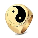 VOYADE Yin Yang Symbol Ring Retro Mode Tai Chi Yin Yang Bagua Diagramm Ring Herren Damen Edelstahl Rund Verlobungsschmuck Ring,Gold,10