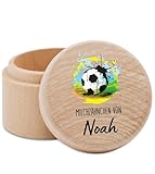 Bärenfreunde - Milchzahndose personalisiert aus Holz mit kinderfreundlichem UV-Druck - Zahndose Milchzähne als Erinnerung an die ersten Zähnchen (Fußball bunt)