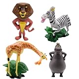 SWZY 4 Stück Wildlife Mini Figuren Set,Birthday Kuchendeko Tiere,Giraffe Löwen Hippo Zebra Figuren Kuchendeko,Deko Geburtstag Zoo Tier Cake Topper Für Kinder Geburtstag(7-8cm)