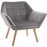HOMCOM Einzelsessel Ohrensessel Relaxsessel Sessel mit Samt erhöhte Beine samtartiges Polyester skandinavisch Grau 64 x 62 x 72,5