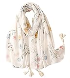 FAIRYGATE weißer Schal Damen mit Blumen- und Blättermuster Umschlagtuch Umhang Schals mit Quasten weiches Fransen Wraps für Hochzeit Party 17237
