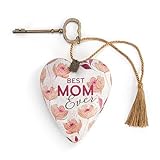 DEMDACO Art Hearts Collection 'Best Mom Ever', rosa Blumenmuster, 3,5 x 3,5 cm, Metallkunstherz mit dekorativem Schlü