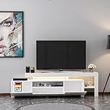 moebel17 TV Lowboard mit LED Sideboard Board stehend, Weiß Hochglanz, Holz, mit 3 Türen viel Stauraum, für Wohnzimmer, Designerstück,192 x 53 x 37 cm, 9048