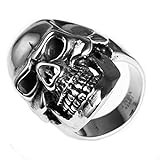 Aotiwe Ringe Herren Kleiner Finger, Eheringe aus Edelstahl Punk Rock Skull Ring Silber Größe 70 (22.3)