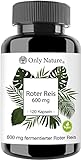 Only Nature® Roter Reis 600 mg - Hochdosiert - 120 Kapseln - in Deutschland produziert & Laborgeprüft - 100% Vegan - Rotes R