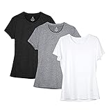 icyzone Sport T-Shirt Damen Kurzarm Laufshirt - Atmungsaktive Fitness Gym Shirt Sport Oberteile, 3er Pack (M, Black/Gray/White)
