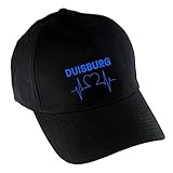 VIMAVERTRIEB® Baseballcap Duisburg - Herzschlag - Druck: blau - Cap Kappe Mütze Schirmmütze Fußball Fanartikel Fanshop - schw
