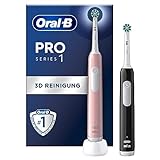 Oral-B Pro Series 1 Elektrische Zahnbürste/Electric Toothbrush, Doppelpack, 2 Aufsteckbürsten, 3 Putzmodi und Drucksensor für Zahnpflege, Designed by Braun, pink/black